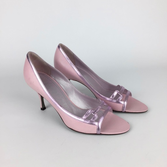 Jean Michel Cazabat Womens Pink Leather Open Toe Pumps Italian 35.5 US 5.5 - Picture 1 of 16
